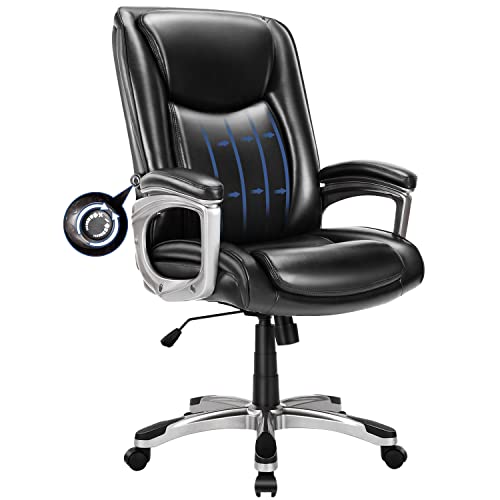 0759784442154 - ZUNMOS HOME OFFICE EXECUTIVE HIGH BACK ERGONOMIC DESK HEIGHT MANAGERIAL ROLLING SWIVEL CHAIR WITH ADJUSTABLE BUILT-IN LUMBAR SUPPORT, FAUX LEATHER, DARK BLACK