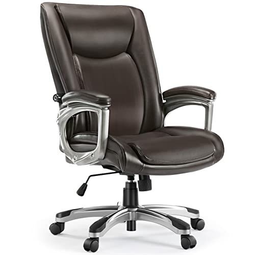 0759784443687 - OFFICE CHAIR, COMPUTER CHAIR BIG AND TALL OFFICE CHAIR WITH HIGH BACK, PU LEATHER MODERN EXECUTIVE SWIVEL TASK CHAIR WITH ARMRESTS LUMBAR SUPPORT FOR HOME OFFICE, 300LBS, BROWN