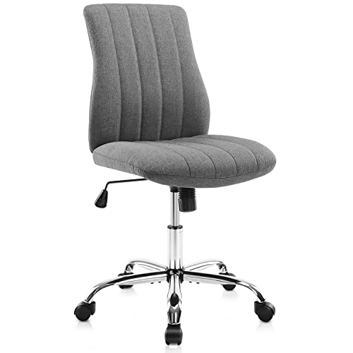 0759784779663 - CUTE DESK CHAIR VANITY CHAIR, ARMLESS DESK CHAIR HOME OFFICE DESK CHAIRS WITH WHEELS, MODERN FABRIC UPHOLSTERED OFFICE CHAIR, MID BACK COMPUTER CHAIR ADJUSTABLE SWIVEL ROLLING TASK CHAIR