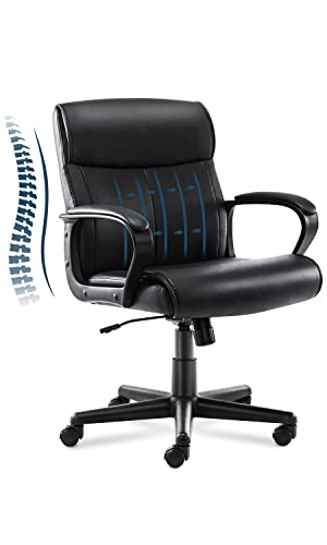 0759784789143 - OFFICE CHAIR, MID BACK LEATHER EXECUTIVE OFFICE CHAIR SOFT COMFY ERGONOMIC DESK CHAIR,SWIVEL ROLLING CHAIR,ADJUSTABLE HEIGHT& TILT HOME OFFICE CHAIR TASK CHAIR WITH PADDED ARMREST & WHEELS, BLACK