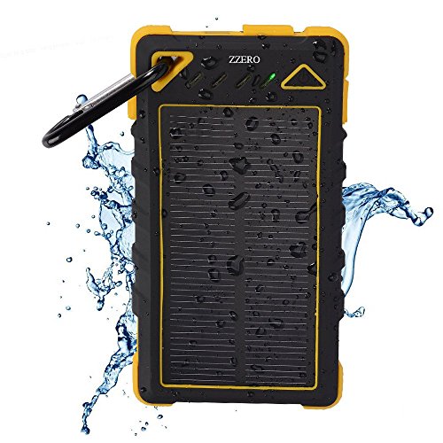 0759803994268 - SOLAR CHARGER ZZERO 8000MAH DUAL USB SOLAR PHONE CHARGER RAIN-RESISTANT SHOCKPROOF SOLAR BATTERY CHARGER PORTABLE SOLAR CHARGER FOR CELL PHONE,IPHONE,SAMSUNG,ANDROID,IPAD,TABLET,GPS,CAMERA-YELLOW