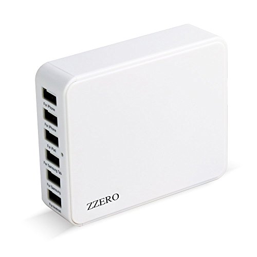 0759803994282 - 6 PORT USB DESK WALL CHARGER ADAPTER ZZERO TRAVEL CHARGER DESKTOP RAPID WALL HUB POWER CHARGER FOR IPHONE IPAD AIR NOTE SAMSUNG CELL PHONE TABLET MULTI PORT USB HUB WALL QUICK CHARGER STATION,WHITE