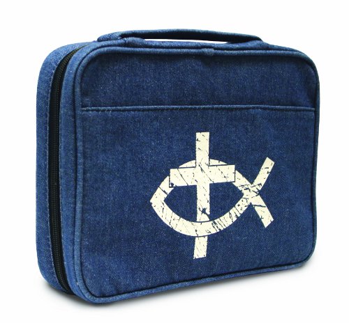 0759830221535 - DIVINITY BOUTIQUE BIBLE COVER DENIM SILKSCREEN FISH AND CROSS - EXTRA LARGE