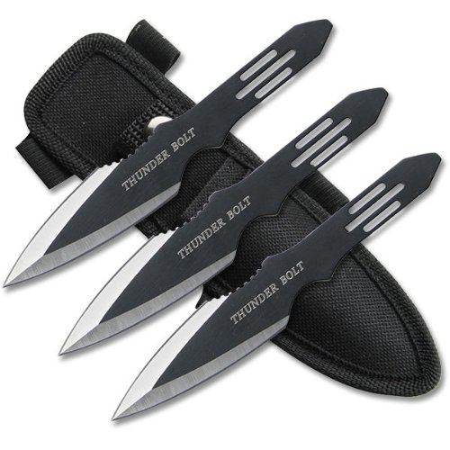 7598693676167 - PERFECT POINT RC-595-3 THUNDER BOLT THROWING KNIFE SET WITH THREE KNIVES, BLACK BLADES, STEEL HANDLE, 5-1/2-INCH OVERALL