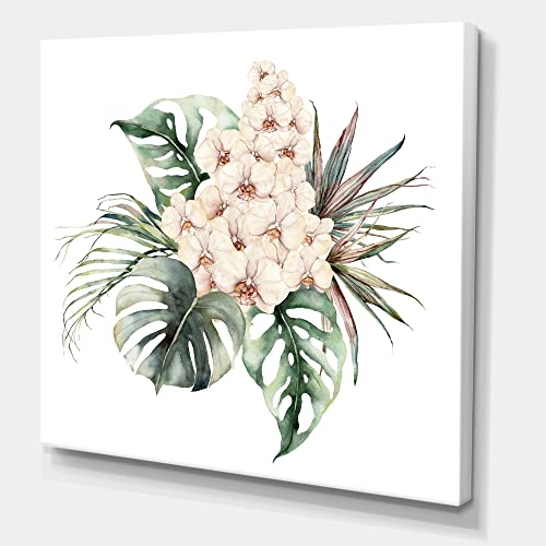 0759951288592 - DESIGNQ BOUQUET WITH ORCHIDS MONSTERA AND COCONUT LEAVES TRADITIONAL CANVAS WALL ART