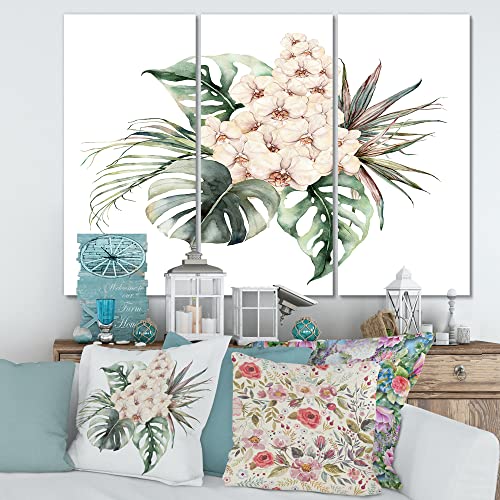 0759951317308 - DESIGNQ BOUQUET WITH ORCHIDS MONSTERA AND COCONUT LEAVES TRADITIONAL CANVAS WALL ART