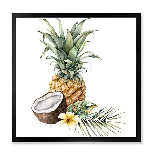 0759951905055 - DESIGNQ PINEAPPLE WITH COCONUT PLUMERIA AND PALM LEAVES TRADITIONAL FRAMED WALL ART