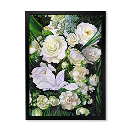0759951937759 - DESIGNQ BOUQUET OF WHITE ROSES TRADITIONAL FRAMED WALL ART