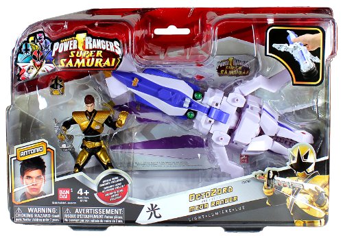 0760236927853 - BANDAI YEAR 2012 POWER RANGERS SAMURAI SERIES ACTION FIGURE ZORD VEHICLE SET - OCTO ZORD WITH 4 INCH TALL LIGHT GOLD OCTOPUS MEGA RANGER ANTONIO AND REMOVABLE MASK