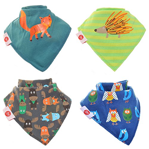 0760488999158 - ZIPPY FUN BABY AND TODDLER BANDANA BIB - ABSORBENT 100% COTTON FRONT DROOL BIBS WITH ADJUSTABLE SNAPS (4 PACK GIFT SET) BOYS WOODLAND ANIMALS