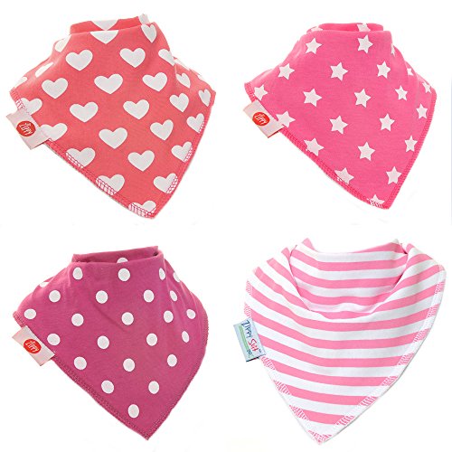 0760488999165 - ZIPPY FUN BABY AND TODDLER BANDANA BIB - ABSORBENT 100% COTTON FRONT DROOL BIBS WITH ADJUSTABLE SNAPS (4 PACK GIFT SET) GIRLS DANDY PATTERNS