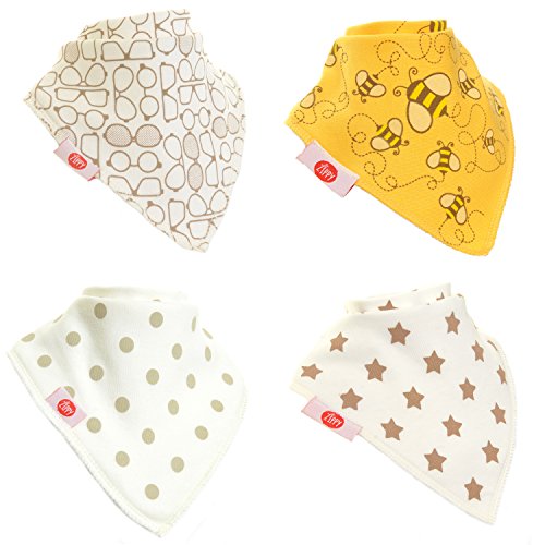 0760488999387 - ZIPPY FUN BABY AND TODDLER BANDANA BIB - ABSORBENT 100%COTTON FRONT DROOL BIBS WITH ADJUSTABLE SNAPS(4 PACK GIFT SET)UNISEX STYLISH CREAM