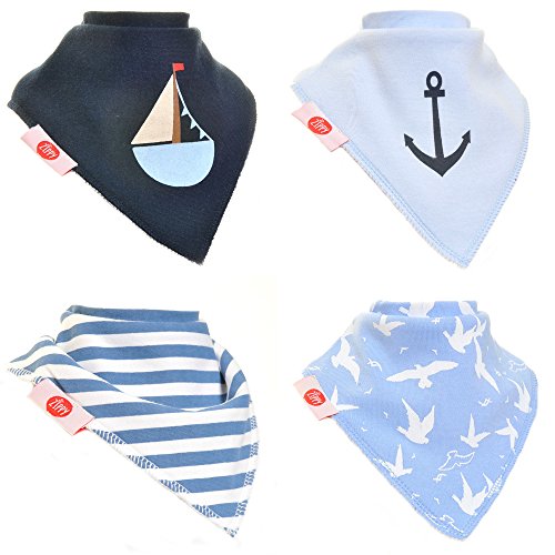 0760488999394 - ZIPPY FUN BABY AND TODDLER BANDANA BIB - ABSORBENT 100% COTTON FRONT DROOL BIBS WITH ADJUSTABLE SNAPS (4 PACK GIFT SET) BOYS NAUTICAL BLUES