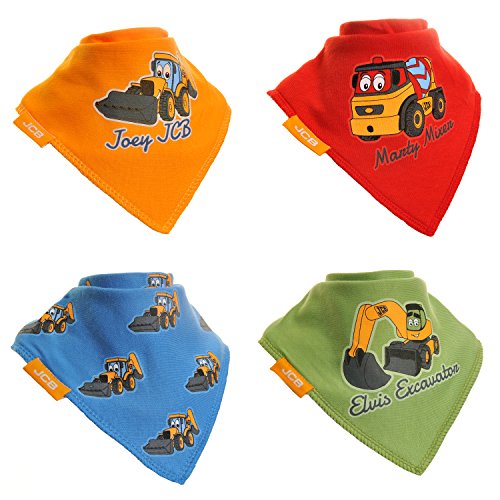 0760488999745 - JCB FOR ZIPPY, FUN BABY AND TODDLER BANDANA BIB - ABSORBENT 100% COTTON FRONT DROOL BIBS WITH ADJUSTABLE SNAPS (4 PACK GIFT SET) JOEY JCB AND FRIENDS COLOURFUL SET