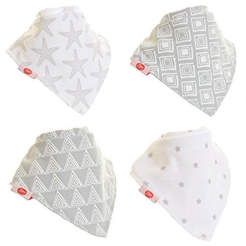 0760488999868 - ZIPPY FUN BABY AND TODDLER BANDANA BIB - ABSORBENT 100% COTTON FRONT DROOL BIBS WITH ADJUSTABLE SNAPS (4 PACK GIFT SET) UNISEX GREY AND WHITE