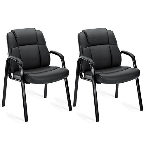 0760790196146 - WAITING ROOM CHAIRS - RECEPTION CHAIRS OFFICE GUEST CHAIRS SET OF 2, CONFERENCE ROOM CHAIRS LOBBY CHAIRS WITH PADDED ARMS, PU LEATHER EXECUTIVE OFFICE DESK CHAIR NO WHEELS