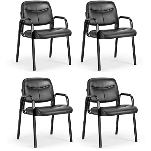 0760790197204 - SWEETCRISPY WAITING ROOM CHAIRS RECEPTION CHAIRS OFFICE GUEST CHAIRS SET OF 4, CONFERENCE ROOM CHAIRS LOBBY CHAIRS WITH PADDED ARMS, DESK CHAIR NO WHEELS LEATHER OFFICE CHAIR