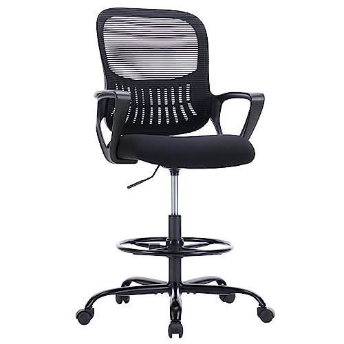 0760790200157 - DRAFTING CHAIR, TALL OFFICE CHAIR, STANDING DESK CHAIR WITH THICKER SEAT, TALL DESK CHAIR, ERGONOMIC HIGH OFFICE CHAIR, COUNTER HEIGHT OFFICE CHAIRS WITH ADJUSTABLE FOOT-RING FOR BAR HEIGHT DESK