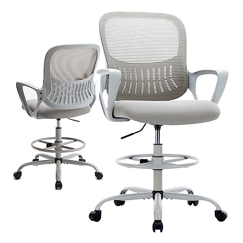 0760790200164 - DRAFTING CHAIR, TALL OFFICE CHAIR, STANDING DESK CHAIR WITH THICKER SEAT, TALL DESK CHAIR, ERGONOMIC HIGH OFFICE CHAIR, COUNTER HEIGHT OFFICE CHAIRS WITH ADJUSTABLE FOOT-RING FOR BAR HEIGHT DESK