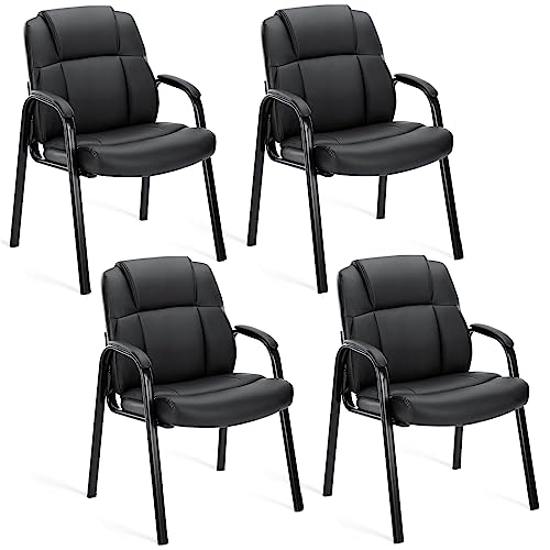 0760790201406 - EDX WAITING ROOM CHAIRS - RECEPTION CHAIRS OFFICE GUEST CHAIRS SET OF 4, CONFERENCE ROOM CHAIRS LOBBY CHAIRS WITH PADDED ARMS, PU LEATHER EXECUTIVE OFFICE DESK CHAIR NO WHEELS
