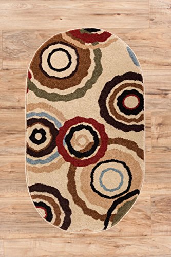 0760999909615 - GROOVY CIRCLES FLORAL MULTI IVORY GEOMETRIC MODERN CASUAL 2'7 X 4'2 OVAL EASY TO CLEAN STAIN / FADE RESISTANT SHED FREE CONTEMPORARY ABSTRACT RETRO SOFT LIVING DINING ROOM RUG
