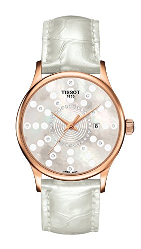 7611608263792 - TISSOT ROSE DREAM LADY 18K ROSE GOLD DIAMOND MOTHER OF PEARL DIAL WHITE LEATHER STRAP WOMEN'S WATCH