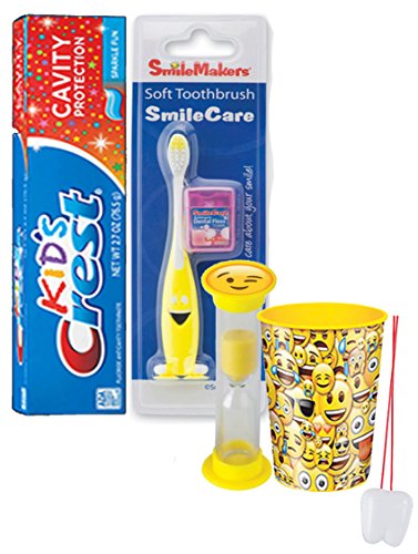 0761656258374 - EMOJI INSPIRED 5PC. BRIGHT SMILE ORAL HYGIENE SET! SOFT MANUAL TOOTHBRUSH, TOOTHPASTE, DENTAL FLOSS, BRUSHING TIMER & MOUTHWASH RINSE CUP! PLUS REMEMBER TO BRUSH VISUAL AID!