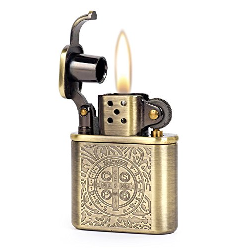 0761710554152 - BRONZY CARVED CONSTANTINE ANTIQUE STYLE LIFT ARM OIL PETROL LIGHTER