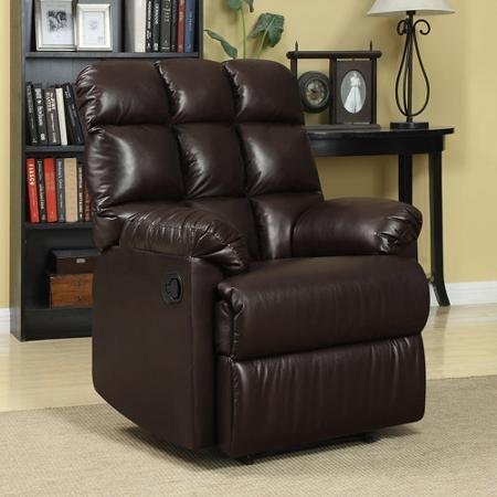 0761835205823 - PROLOUNGER WALL HUGGER MICROFIBER BISCUIT BACK RENU LEATHER RECLINER CHAIR - HARDWOOD FRAME - ULTRA-PADDED ARM RESTS AND 100 PERCENT BONDED RENU LEATHER FABRIC (BROWN)