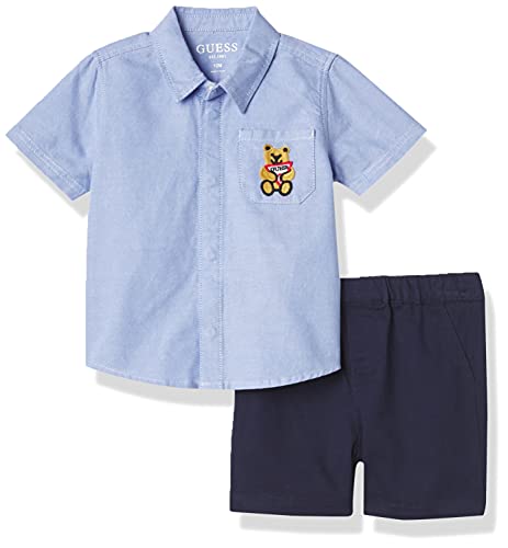 7618483186550 - GUESS BABY BOYS SLEEVE OXFORD BUTTON FRONT SHIRT WITH PULL ON TWILL SHORT 2 PIECE SET, 18M