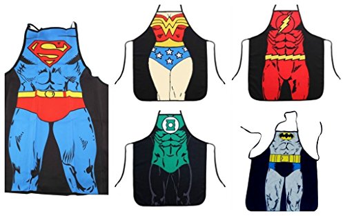 0761994491488 - DC COMICS JUSTICE LEAGUE SUPERMAN, BATMAN, GREEN LANTERN, WONDER WOMAN, AND THE FLASH SUPERHERO CHARACTER CHILD (YOUTH, PETITE) COMPLETE APRON SET
