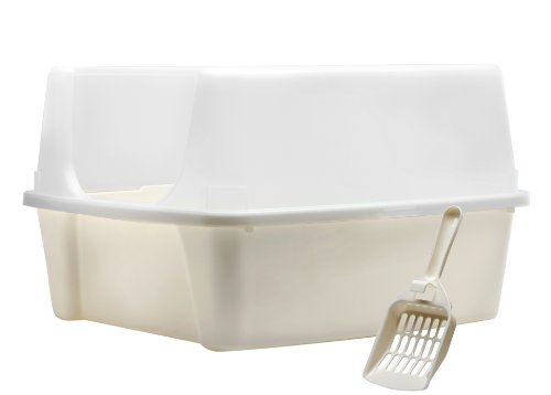 0762016447810 - IRIS OPEN TOP LITTER BOX WITH SHIELD AND SCOOP, IVORY