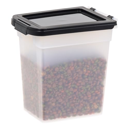 0762016495064 - IRIS USA 10 LBS / 12.75 QT WEATHERPRO AIRTIGHT PET FOOD STORAGE CONTAINER, FOR DOG CAT BIRD AND OTHER PET FOOD STORAGE BIN, KEEP PESTS OUT, KEEP FRESH, TRANSLUCENT BODY, BPA FREE, CLEAR/BLACK