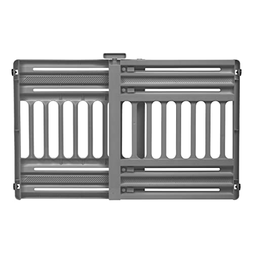 0762016498171 - IRIS USA 24-39 PORTABLE EXPANDABLE PET GATE, ADJUSTABLE PET BARRIER FOR PUPPY SMALL TO MEDIUM DOGS FITS MOST DOORWAYS EASY TWIST-TO-LOCK FEATURE HEAVY-DUTY MOLDED PLASTIC 25 TALL, GRAY