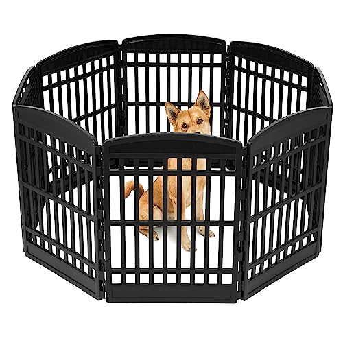 0762016498287 - IRIS USA 34 EXERCISE 8-PANEL PET PLAYPEN, DOG PLAYPEN, FOR MEDIUM AND LARGE DOGS, KEEP PETS SECURE, EASY ASSEMBLE, FOLD IT DOWN, EASY STORING, CUSTOMIZABLE, BLACK
