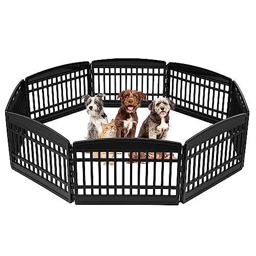0762016498294 - IRIS USA 24 EXERCISE 8-PANEL PET PLAYPEN, DOG PLAYPEN, PUPPY PLAYPEN, FOR SMALL AND MEDIUM DOGS, KEEP PETS SECURE, EASY ASSEMBLE, FOLD IT DOWN, EASY STORING, CUSTOMIZABLE, BLACK