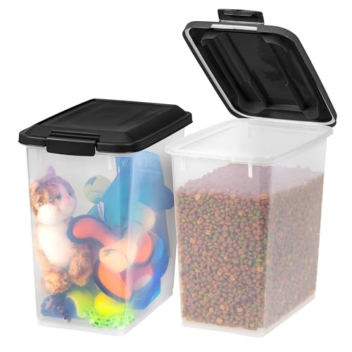 0762016500195 - IRIS USA 30 LBS / 33 QT AIRTIGHT DOG FOOD STORAGE CONTAINER WITH ATTACHABLE CASTERS, 2 PACK, FOR DOG CAT BIRD AND OTHER PET FOOD STORAGE BIN, KEEP FRESH, EASY MOBILITY, CLEAR/BLACK