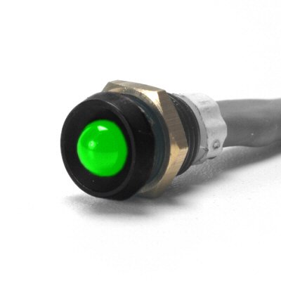 0762042595646 - K-FOUR SUPER BRIGHT GREEN LED INDICATOR LIGHT WITH BLACK BEZEL 200 MCD LIGHT OUTPUT