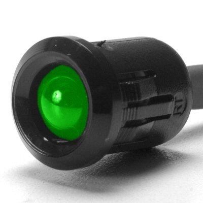 0762042595738 - K-FOUR JUMBO GREEN LED INDICATOR LIGHT WITH BLACK BEZEL 60 MCD LIGHT OUTPUT