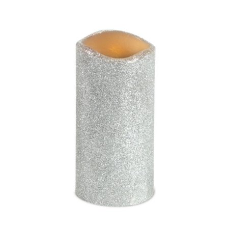 0762152586138 - 6 BATTERY OPERATED SILVER GLITTER FLAMELESS LED CHRISTMAS PILLAR CANDLES 6