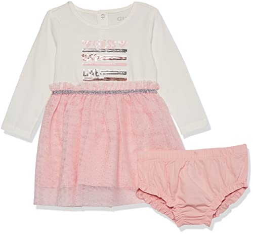 7621826377218 - GUESS BABY GIRLS LONG SLEEVE JERSEY COTTON AND MESH WOVEN SKIRT WITH DIAPER COVER 2 PIECE SET DRESS, SALT WHITE, 3 MONTHS US