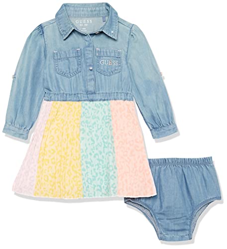 7621826408721 - GUESS BABY GIRLS DENIM AND RAINBOW CREPE SKIRT COMBO WITH DIAPER COVER SET CASUAL DRESS, HEART BLUE MEDIUM WASH, 18 MONTHS US