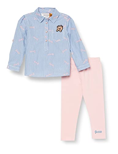 7621826429115 - GUESS BABY GIRL LONG SLEEVE POPLIN STRIPPED SHIRT AND JERSEY STRETCH LEGGINGS 2 PIECE SET, S607, 18M
