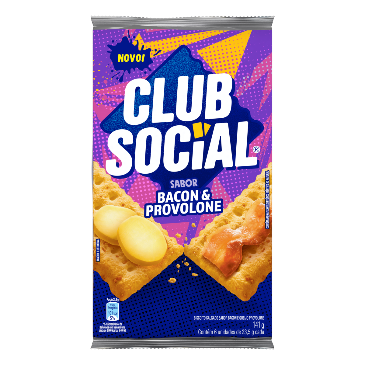 7622210568847 - PACK BISCOITO BACON & PROVOLONE CLUB SOCIAL PACOTE 141G 6 UNIDADES