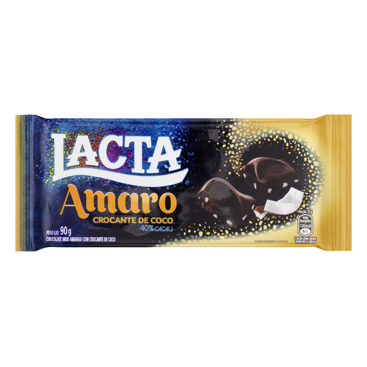 7622210961969 - CHOCOLATE MEIO AMARGO 40% CACAU CROCANTE DE COCO LACTA AMARO PACOTE 90G