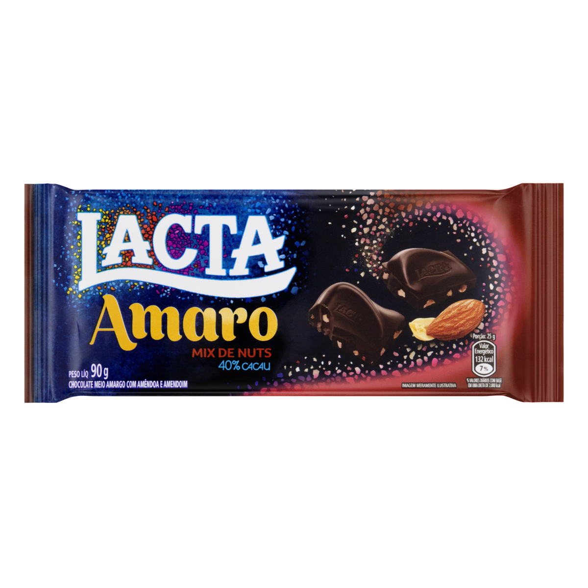 7622210962072 - CHOCOLATE MEIO AMARGO 40% CACAU MIX DE NUTS LACTA AMARO PACOTE 90G