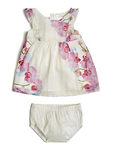 7624302524281 - GUESS BABY GIRLS LUREX STRIPED AND FLORAL PRINT CHIFFON COORDINATING DIAPER COVER 2 PIECE SET CASUAL DRESS, ORCHID PINK WHITE, 18 MONTHS US