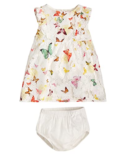 7624302547860 - GUESS BABY GIRLS BUTTERFLY PRINT LACE AND COORDINATING DIAPER COVER 2 PIECE SET CASUAL DRESS, BUTTERFLY COLLAGE, 9 MONTHS US