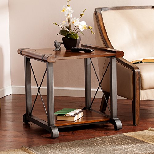 0762625159227 - PIERCE END TABLE / SIDE TABLE SQUARE IN BROWN FINISH RUSTIC, TRADITIONAL STYLE - 23.5 IN. H X 24.5 IN. W X 24.5 IN. L