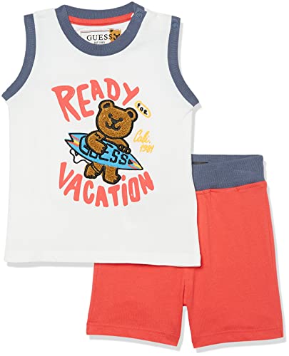 7628067374426 - GUESS BABY BOYS EMBROIDERED SURFER BEAR COTTON TANK TOP AND SHORTS 2 PIECE SET, PURE WHITE, 6/9M